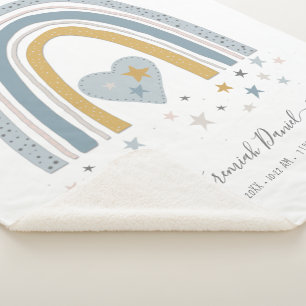 Dusty Blue Modern Rainbow Birne Stats Boy Baby Sherpadecke