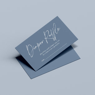 Dusty Blue Modern Script Diaper Raffle Begleitkarte
