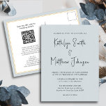 Dusty Blue Modern Script in einer einfachen Hochze Einladungspostkarte<br><div class="desc">Dusty Blue Modern Script in einer Minimalistischen Einladungskarte für Hochzeiten. Feiern Sie Ihren besonderen Tag mit dieser eleganten und wunderschönen Einladungskarte für Ihre Hochzeit, um Ihren besondere Anlass zu verschönern. Alle Texte sind so vorbereitet, dass Sie sie einfach und schnell mit Ihren eigenen Details personalisieren können. Wenn Sie weitere Anpassungen...</div>