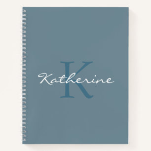 Dusty Blue Modern Script Mit Monogramm Name Notizbuch