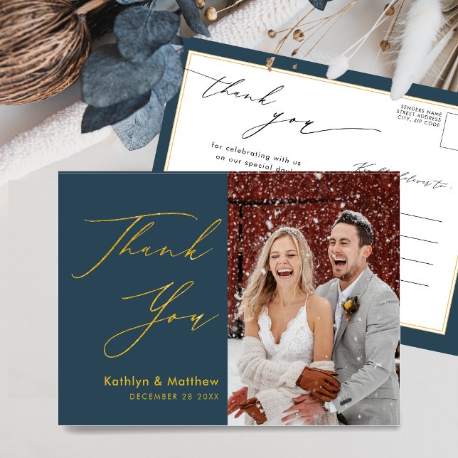 Dusty Blue Modern Script Simple Wedding Vielen Dan Postkarte (Von Creator hochgeladen)
