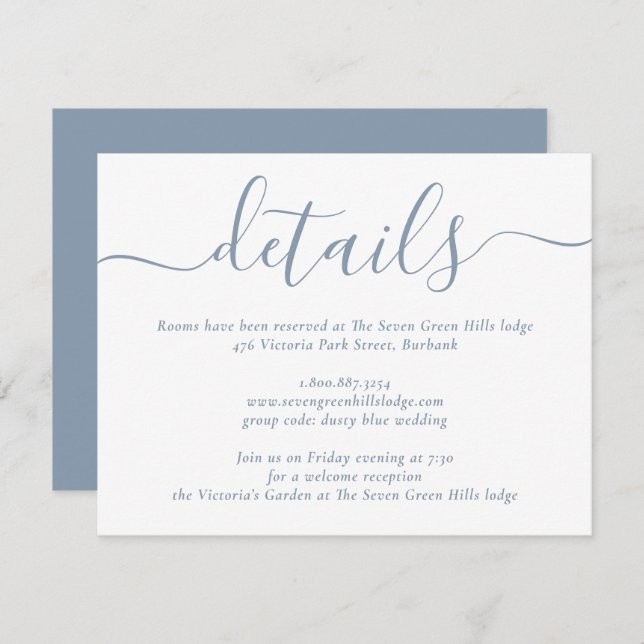 Dusty Blue Modern Script Wedding Begleitkarte (Vorne/Hinten)