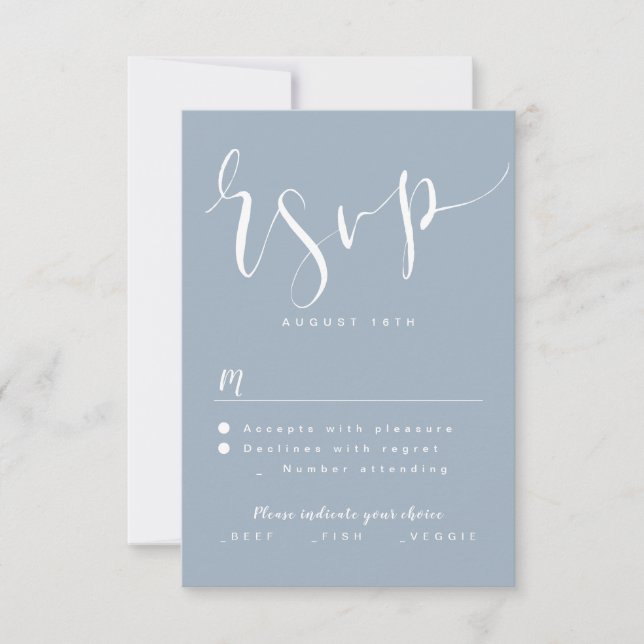 Dusty Blue Modern Simple Script Hochzeit RSVP Karte (Vorderseite)