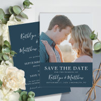 Dusty Blue Modern Typografy Simple Foto Wedding