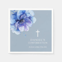 Dusty Blue Modern Watercolor Floral Confirmation