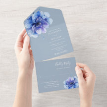 Dusty Blue Modern Watercolor Floral Wedding