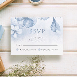 Dusty Blue Modern Watercolor Floral Wedding RSVP Karte
