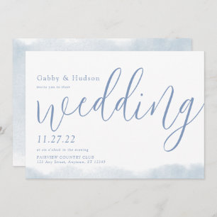 Dusty Blue Modern Watercolor Typografy Wedding Einladung