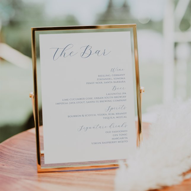Dusty Blue Modern Wedding Drinks Bar Menu Poster (Von Creator hochgeladen)