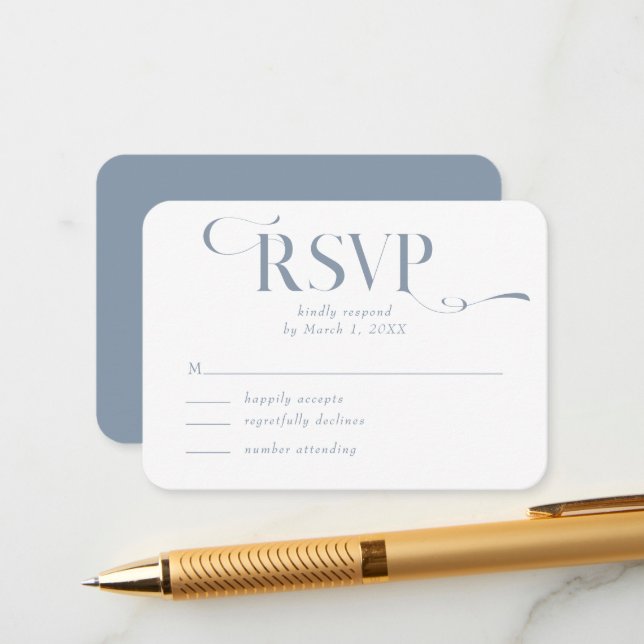 Dusty Blue Modern Wedding RSVP Enclosure Card Begleitkarte (Vorderseite/Rückseite Beispiel)
