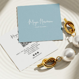 DUSTY BLUE Moderner CHIC Minimal QR Code Quadratische Visitenkarte