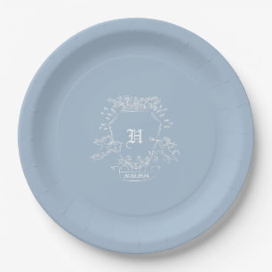 Dusty Blue Monogram Baby Dusche Pappteller