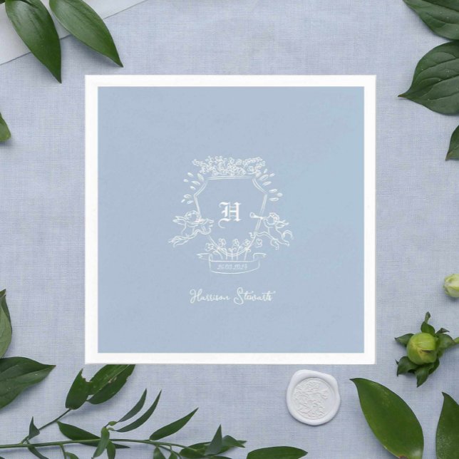 Dusty Blue Monogram Baby Showdusche Napkins Serviette (Von Creator hochgeladen)