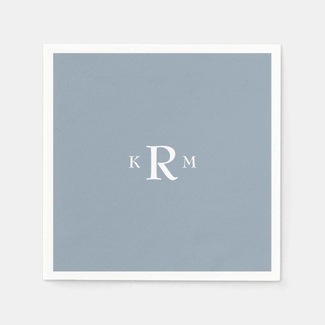Dusty Blue Monogram Cocktail Napkins Serviette (Vorderseite)