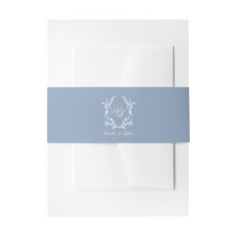 Dusty Blue Monogram Crest Invitation Belly Band