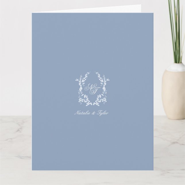 Dusty Blue Monogram Crest Thank You Card Dankeskarte (Vorderseite)