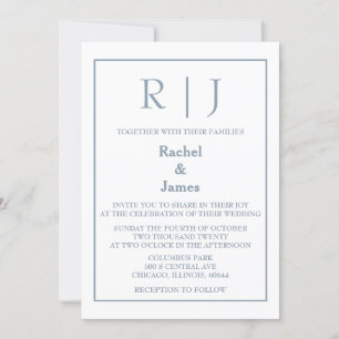 Dusty Blue Monogram Elegant Klassische Minimale Ho Einladung