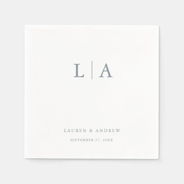 Dusty Blue Monogram Elegant Simple Wedding Napkins Serviette (Vorderseite)