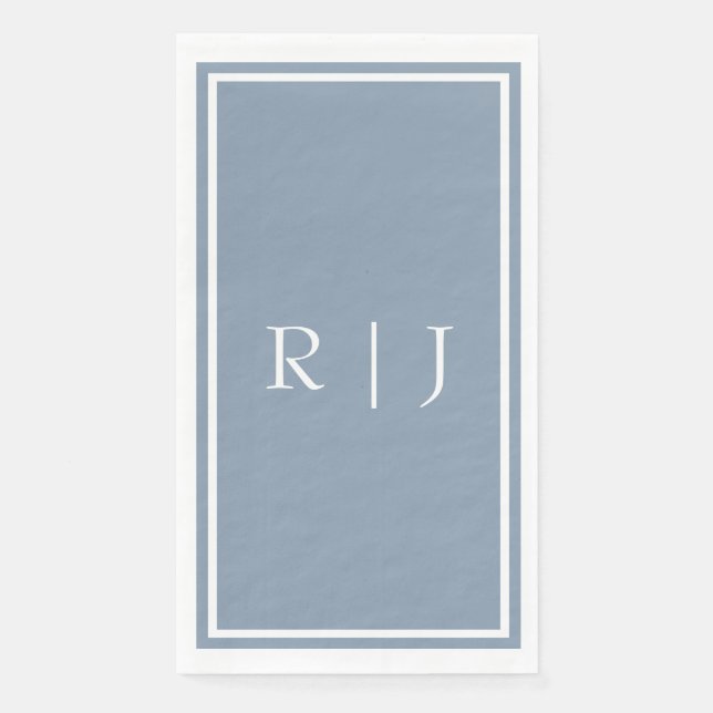 Dusty Blue Monogram Individuelle Name Elegant Wedd Serviette (Vorderseite)