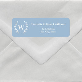 Dusty blue monogram initial wreath return address