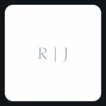 Dusty Blue Monogram Initials Minimale Hochzeit Quadratischer Aufkleber<br><div class="desc">Entworfen mit Textvorlage für mit Monogramm Initialen,  die Sie anpassen können!</div>