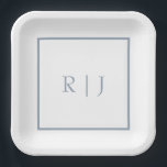 Dusty Blue Monogram Initials Simple Wedding Pappteller<br><div class="desc">Entworfen mit Textvorlage für mit Monogramm Initialen,  die Sie anpassen können!</div>