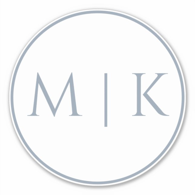 Dusty Blue Monogram Name Einfache Minimale Hochzei Aufkleber (Vorderseite)