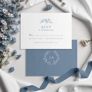 Dusty Blue Monogram RSVP Karte