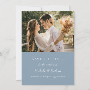 Dusty Blue Monogram Save the Date Foto Einladung