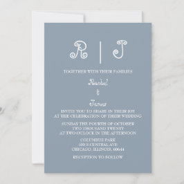 Dusty Blue Monogram Script Minimal Elegante Hochze Einladung