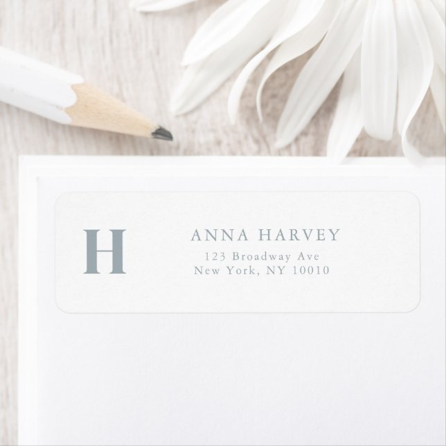 Dusty Blue Monogram Simple Return Address Label (Insitu)