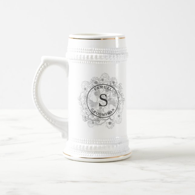 Dusty Blue Monogram Trauzeugen Beer Stein Bierglas (Links)