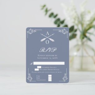 Dusty Blue Monogram und Arrows Wedding RSVP Card Karte