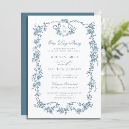Dusty Blue Monogram Vintag Elegant Einladung