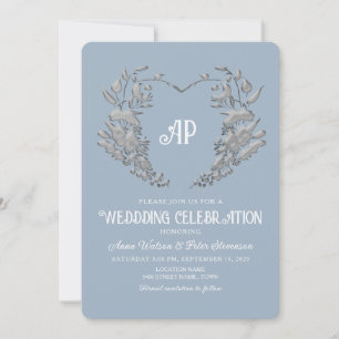 Dusty Blue Monogram Vintage Wedding Einladung