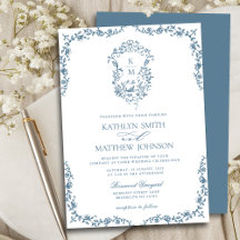 Dusty Blue Monogram Vintages Wappen Hochzeit