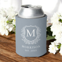 Dusty Blue Monogram Wappen Botanical Wedding