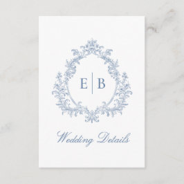 Dusty Blue Monogram Wappen Wedding Details QR Code Begleitkarte