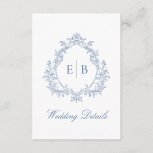 Dusty Blue Monogram Wappen Wedding Details QR Code Begleitkarte