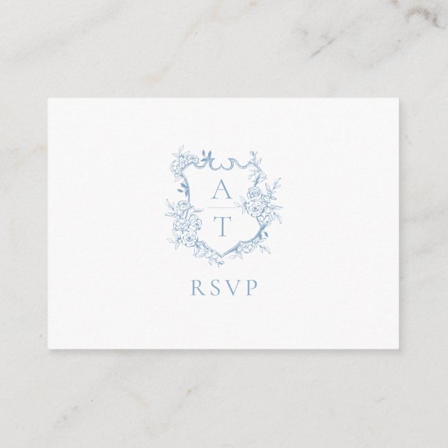 Dusty Blue Monogram Wappen Wedding QR Code UAWG Begleitkarte (Rückseite)