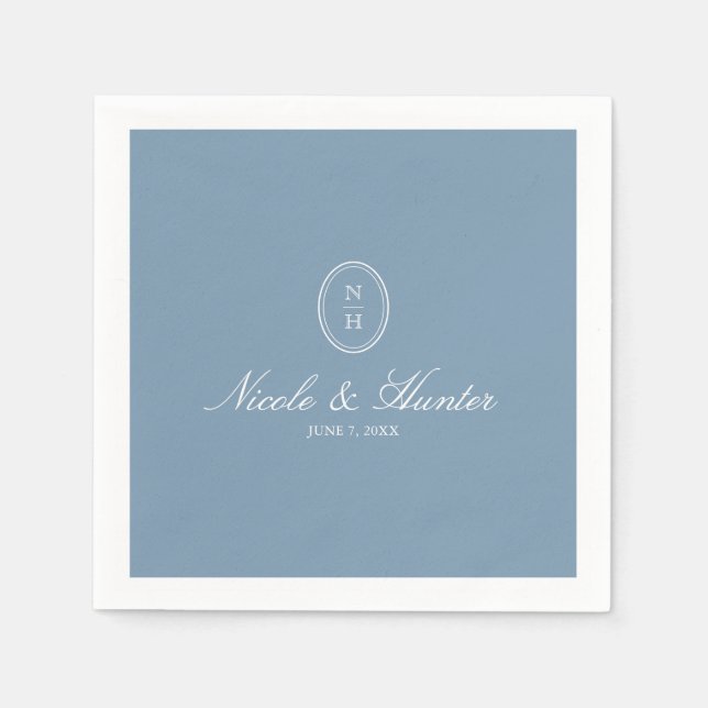 Dusty Blue  Monogram Wedding Crest Serviette (Vorderseite)