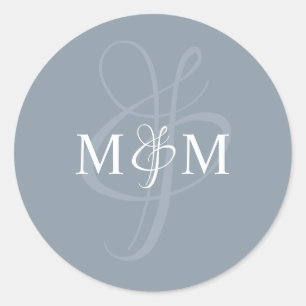 Dusty Blue Monogram Wedding Envelope Sticker Siege