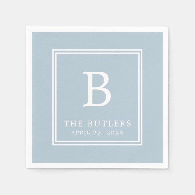Dusty Blue Monogram Wedding Paper Napkins Serviette (Vorderseite)
