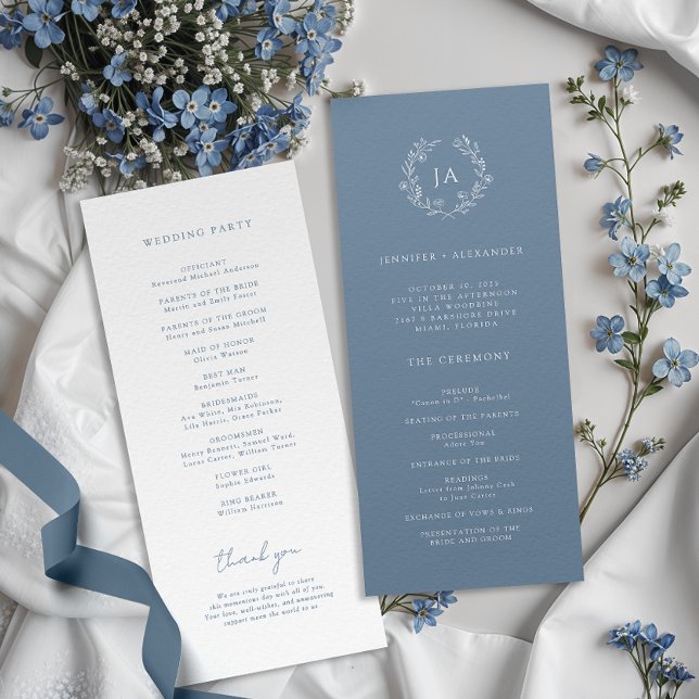 Dusty Blue Monogram Wedding Programm (Von Creator hochgeladen)