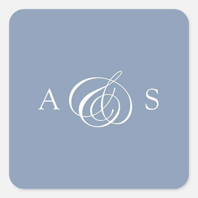 Dusty Blue Monogram Wedding Quadratischer Aufkleber (Vorderseite)