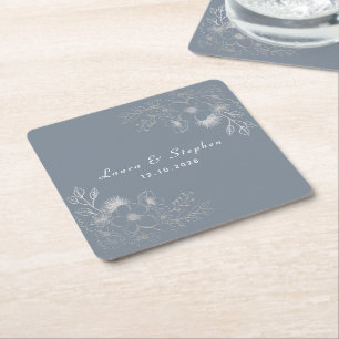 Dusty Blue Monogram Wedding Rechteckiger Pappuntersetzer