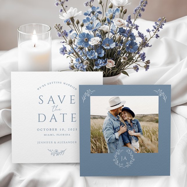 Dusty Blue Monogram Wedding Save the Date Card (Von Creator hochgeladen)