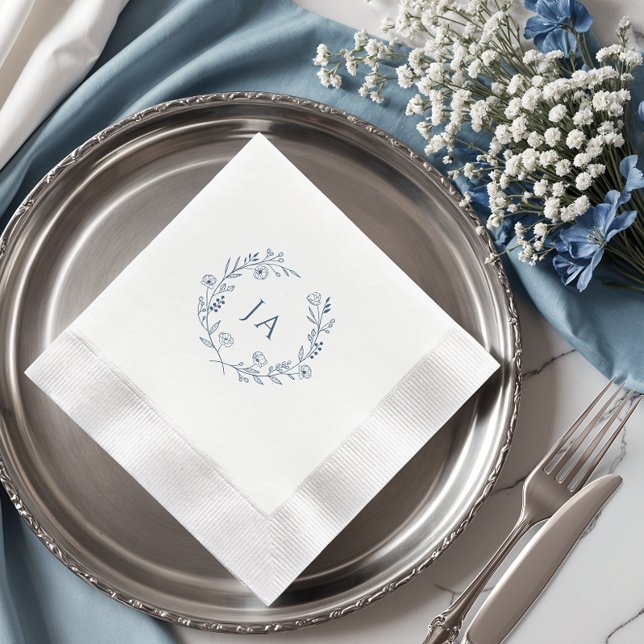 Dusty Blue Monogram Wedding Serviette (Von Creator hochgeladen)
