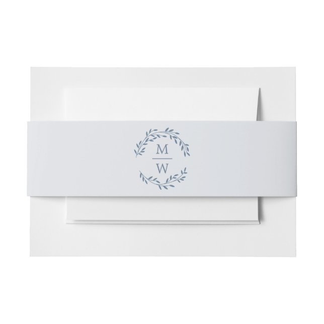 Dusty Blue Monogram Wreath Wedding Einladungsbanderole (Vorderseite Beispiel)