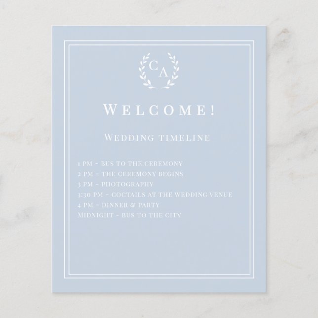 Dusty blue monogrammed wedding program details (Vorderseite)